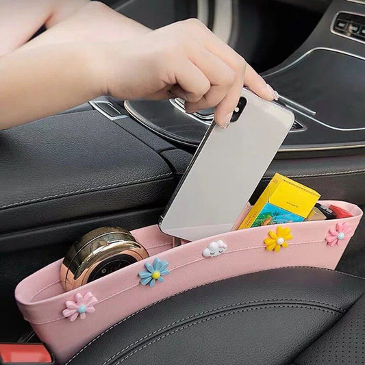 Organizador de espacio para asiento de coche de piel sintética rosa y negro