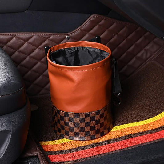 Luxuriöser Auto-Mülleimer aus Leder: Faltbares und hängendes Design