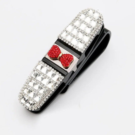 Luxuriöser Sonnenbrillen- und Accessoirehalter fürs Auto mit Strass-Blumenmotiv