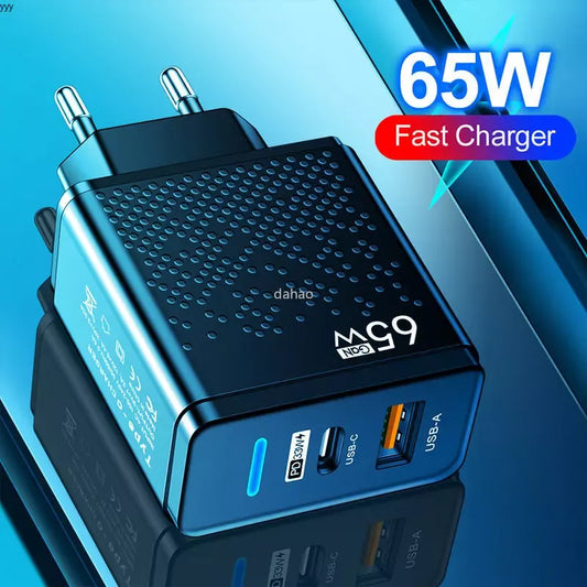 65W Fast Charging USB-C & A Plug: QC 3.0 & PD Type C Quick Charger