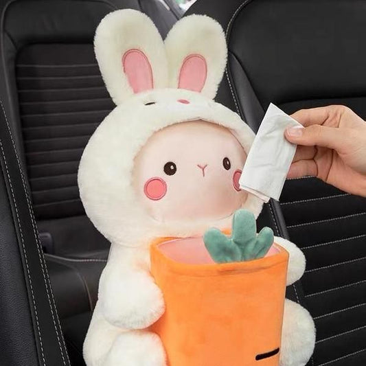 Organizador de reposabrazos y soporte para pañuelos de coche de dibujos animados de felpa