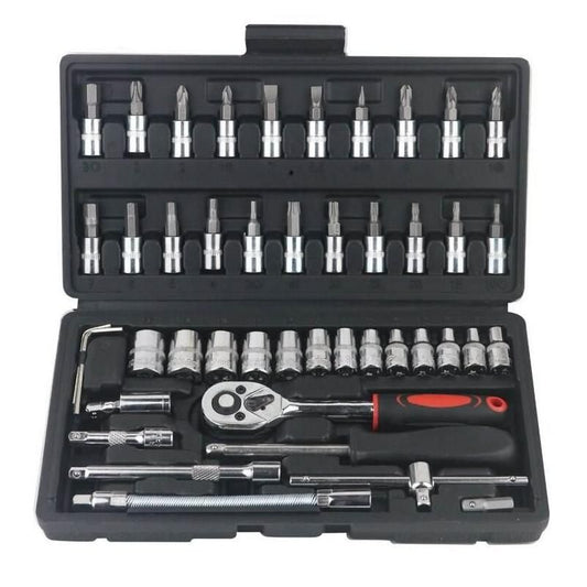 Kompletter 46-teiliger 1/4-Zoll-Steckschlüsselsatz mit Ratschen- und Schraubenschlüssel-Kombination – Professionelles Werkzeugset für Automechaniker