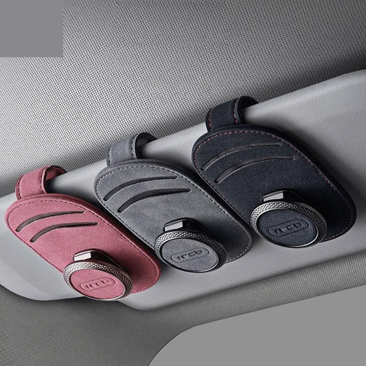 Universeller Sonnenbrillenhalter aus Wildleder für die Auto-Sonnenblende mit Multi-Clip-Funktion