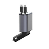 Cargador de coche retráctil 4 en 1 de alta velocidad con cables duales USB, tipo C y Lightning