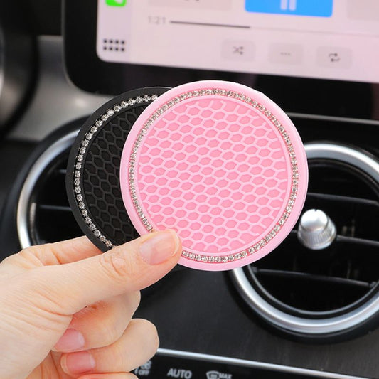 Alfombrilla para portavasos de coche con incrustaciones de diamantes: antideslizante y resistente al calor