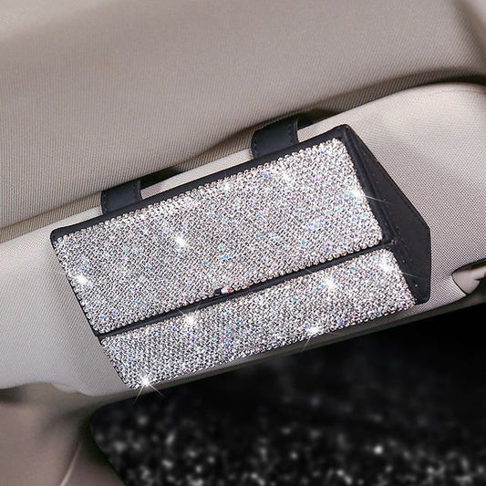 Luxuriöses Brillenetui fürs Auto aus Wildleder mit Kristall-Strass