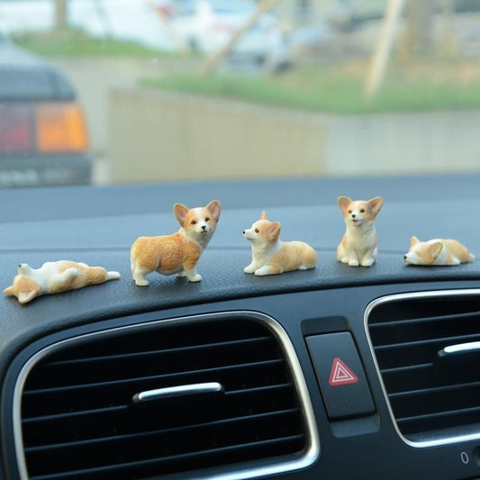 Lindo adorno para tablero de Corgi - Mini decoración de coche para cachorros de resina