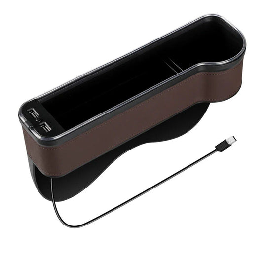 Organizador de espacio para asiento de automóvil con iluminación LED y cargador USB dual