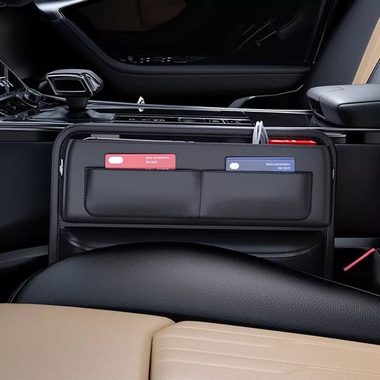 Organizador de cuero de lujo para espacio en el asiento del automóvil: elegante almacenamiento en el bolsillo lateral de la consola