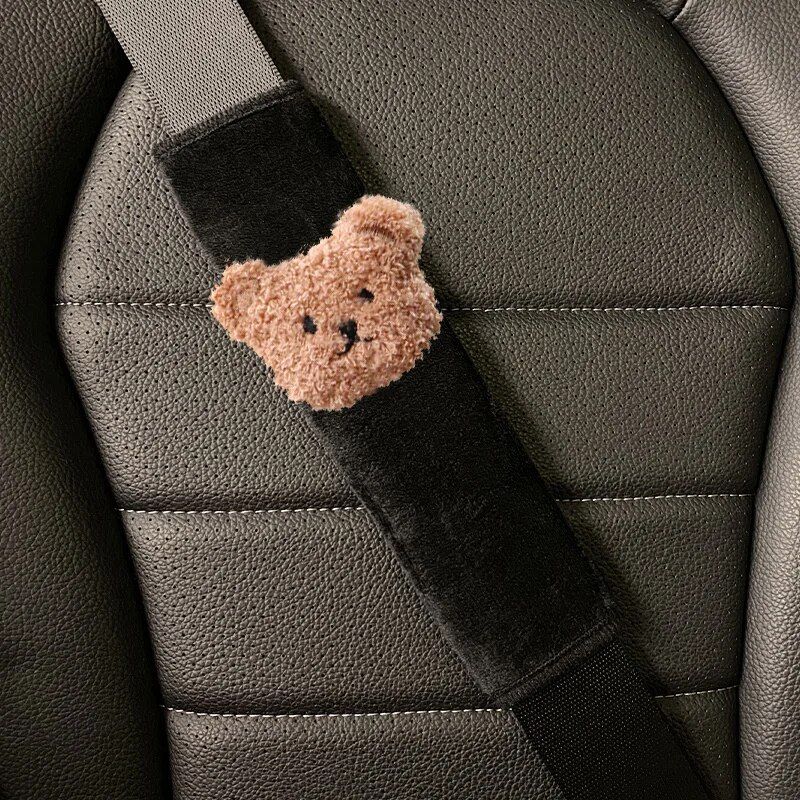 Cojín lindo del cinturón de seguridad del coche del oso para los niños - almohadilla de la correa del hombro de cuero suave