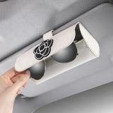 Universal Camellia Flower Leather Sunglasses Holder for Car Visors