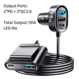 78W 5-Port Autoladegerät mit LED und Schnelllade-USB-C-Adapter für Autos