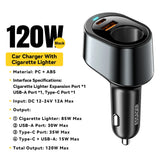 120W USB C Fast Car Charger with 85W Cigarette Lighter Adapter for iPhone & Laptops