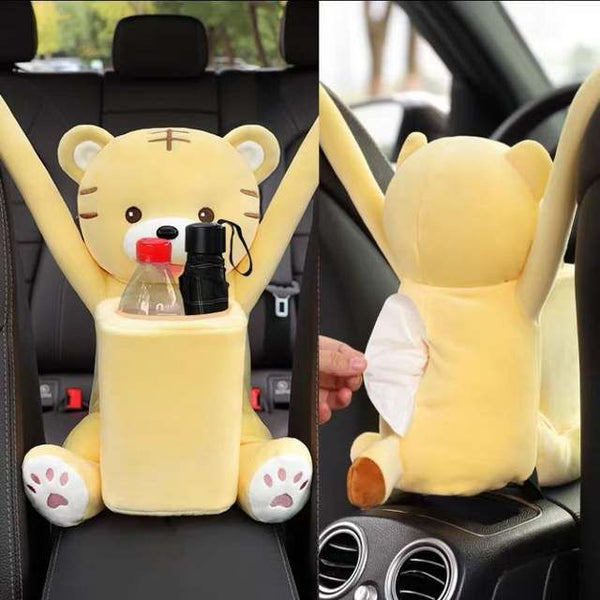 Taschentuchhalter fürs Auto aus Cartoon-Plüsch mit integrierter Mülltonne
