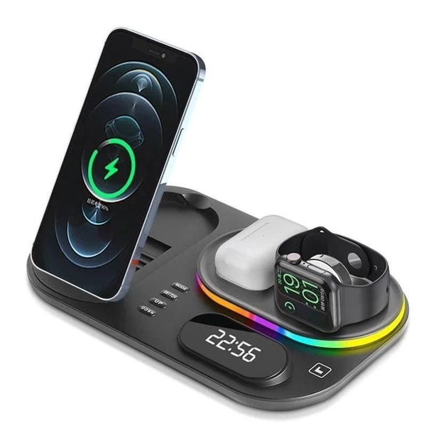 4-in-1 Fast Wireless Charging Station with Lamp & Clock for iPhone, Apple Watch & Airpods