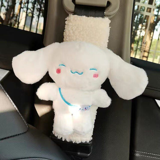 Decoración para cinturón de seguridad de coche de conejo de peluche con protector de hombro y cajón para reposacabezas
