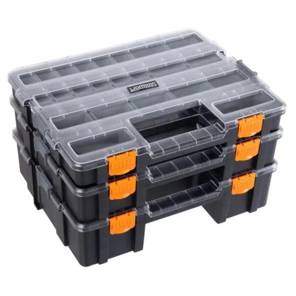 Stapelbarer tragbarer 3-in-1-Werkzeugkasten-Organizer mit anpassbaren Fächern
