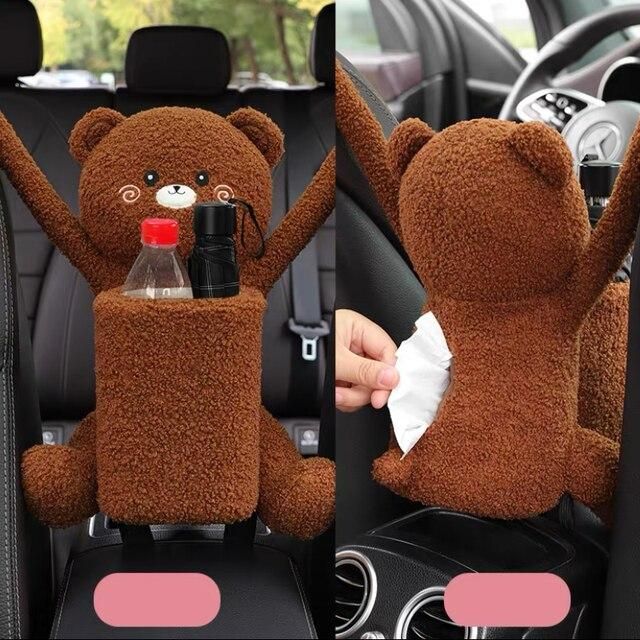 Taschentuchhalter fürs Auto aus Cartoon-Plüsch mit integrierter Mülltonne