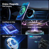 15W Magnetic Car Phone Holder with Wireless Charging and Air Vent Clip for iPhone 12-15 Series