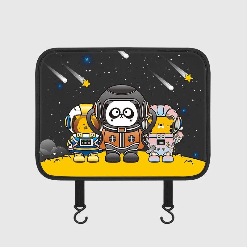 Protector de respaldo para asiento de automóvil con diseño de dibujos animados y bolsillo de almacenamiento