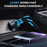 120W USB-C Car Charger – 3-Port Fast Charging for Multiple Devices (PD & QC 3.0)