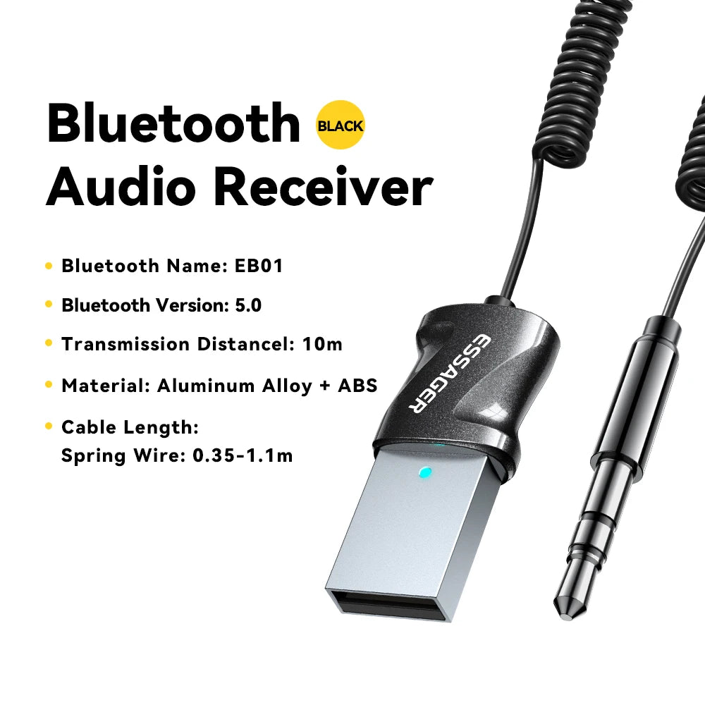 Adaptador auxiliar Bluetooth 5.0 Receptor inalámbrico para audio de automóvil y llamadas manos libres