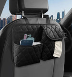 Luxury Leather Car Seat Back Organizer with Phone and Umbrella Holder