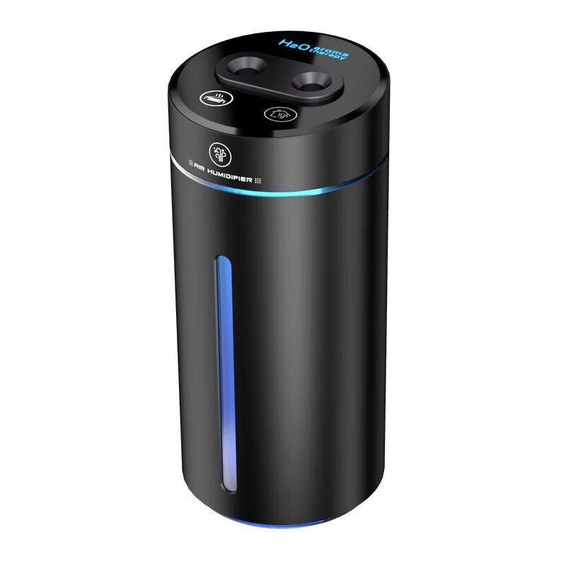 Humidificador de aire compacto para coche USB con doble pulverización de 380ML y difusor de aceites esenciales con iluminación ambiental colorida