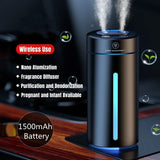 Compact 380ML Double Spray USB Car Air Humidifier and Essential Oil Diffuser with Colorful Mood Lighting