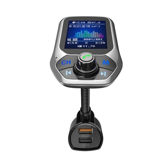 Bluetooth FM Transmitter with 1.8" Color Display, Handsfree Car Kit & Dual USB Charger