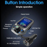 Transmisor FM Bluetooth con pantalla a color de 1,8", kit manos libres para automóvil y cargador USB dual