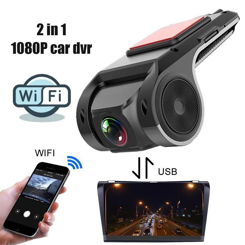 Cámara de salpicadero USB WiFi 1080P con gran angular de 170° y visión nocturna