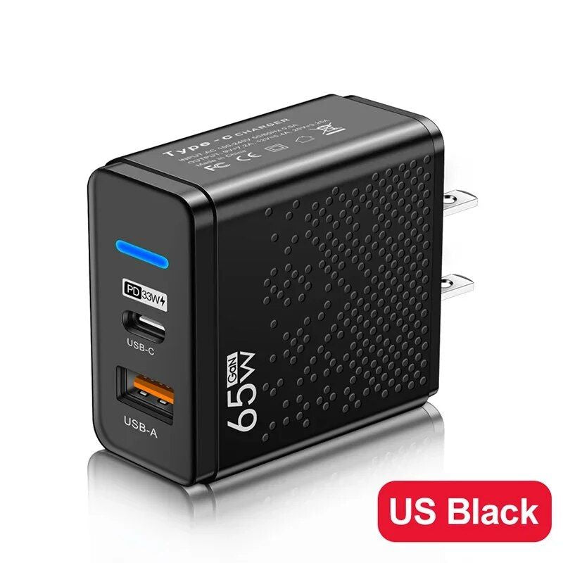 65 W Schnelllade-USB-C- und A-Stecker: QC 3.0- und PD-Typ-C-Schnellladegerät