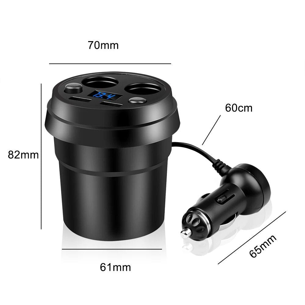 Dual USB Car Charger with Cigarette Lighter Splitter and LED Voltage Display