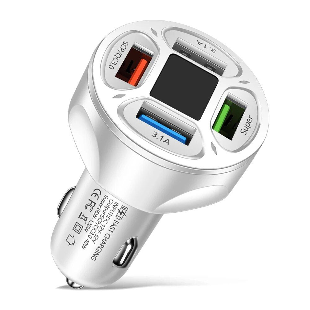 66W 4-Port Fast Charging USB Car Charger with Quick Charge 3.0