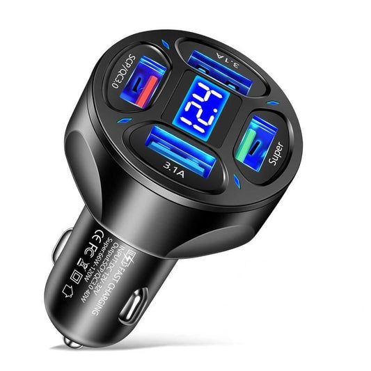 66W 4-Port Fast Charging USB Car Charger with Quick Charge 3.0