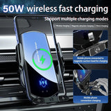 Cargador de coche inalámbrico de 50 W con soporte de ventilación y estación de carga rápida para iPhone y Samsung