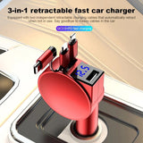60W 3-in-1 Retractable Car Charger with Fast Charge Technology