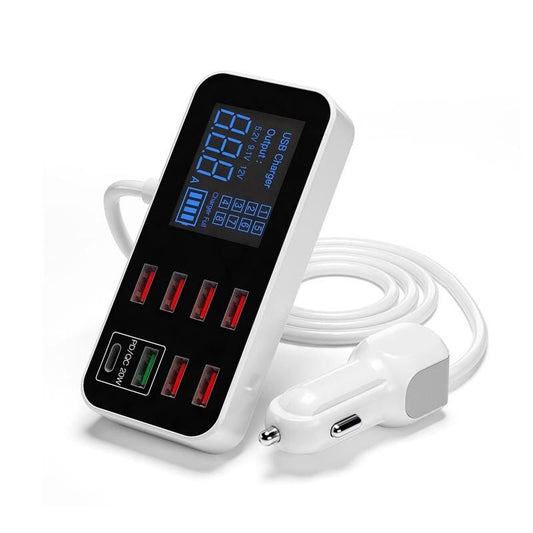 8-Port USB Car Charger with PD, QC3.0 & LED Display