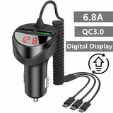3.0-Schnellladegerät fürs Auto mit 3-in-1-Universal-USB-Kabel für die wichtigsten Smartphone-Modelle