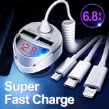 3.0 Quick Car Charger with 3-in-1 Universal USB Cable for Major Smartphone Models