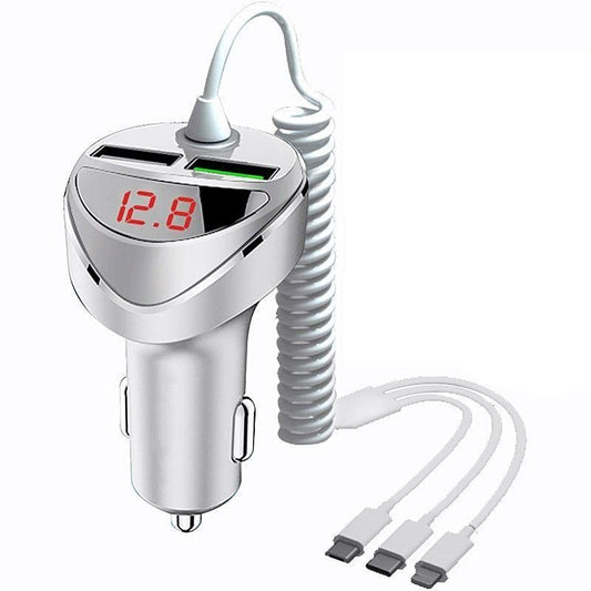 3.0-Schnellladegerät fürs Auto mit 3-in-1-Universal-USB-Kabel für die wichtigsten Smartphone-Modelle