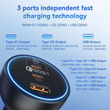 160W Multi-Port Fast Charge Car Charger with QC 5.0 & USB Type-C for Smartphones, Laptops, Tablets