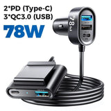 78W 5-in-1 Multi-Port Fast Car Charger with LED Voltage Display
