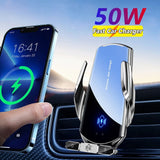 Cargador de coche inalámbrico de 50 W con soporte de ventilación y carga rápida para iPhone y Samsung