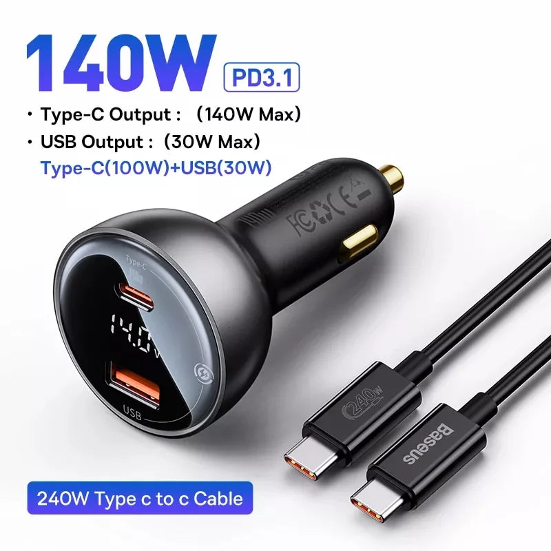 140W Fast Car Charger with PD3.1 & QC3.0 for MacBook, iPhone 15 & More