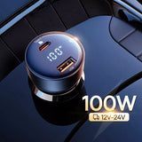 Cargador rápido para automóvil de doble puerto de 100 W con tecnología PD y QC para iPhone, Samsung, Xiaomi