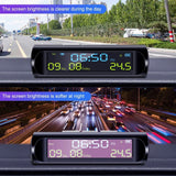 Reloj digital para automóvil con energía solar, carga USB y pantalla LED