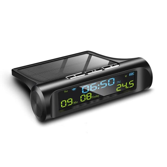 Reloj digital para automóvil con energía solar, carga USB y pantalla LED