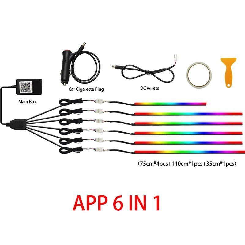 10-IN-1-Umgebungs-LED-Innenbeleuchtung fürs Auto mit Acryl-Regenbogenstreifen
